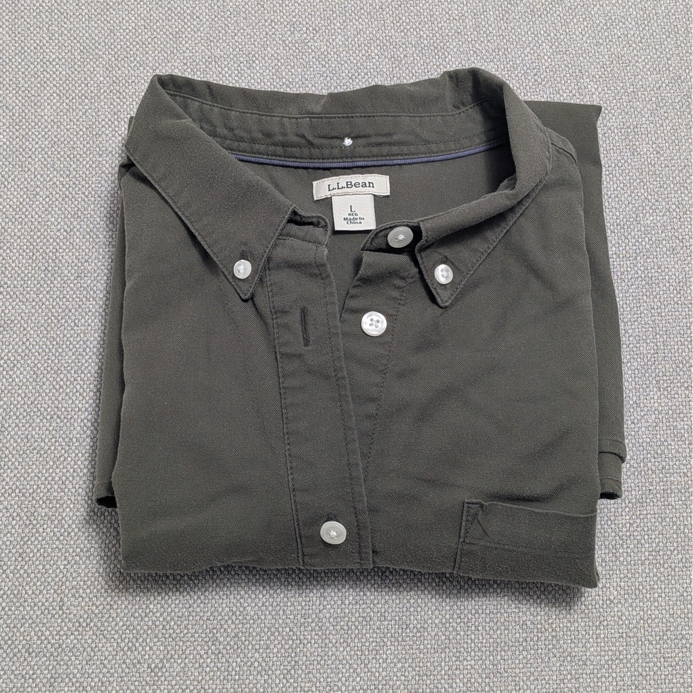 L.L.Bean Women's L Large Olive Green Long Sleeve Button Down Casual Shirt